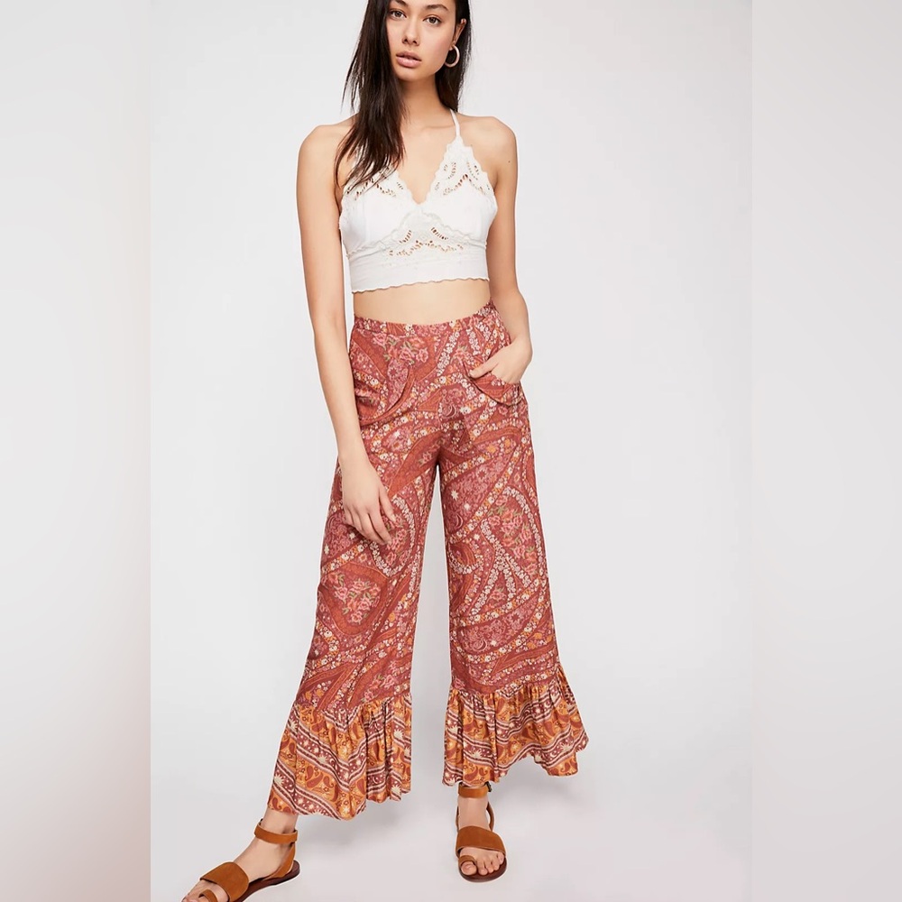 Spell & The Gypsy City Lights Pants Bohemian Paisley Wide-Leg Pants Size Small
